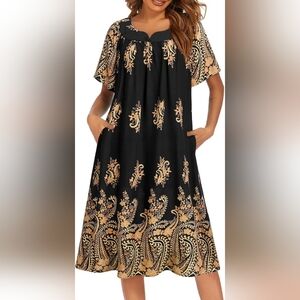 Elegant Purple and Gold Patterned Midi Nightgown